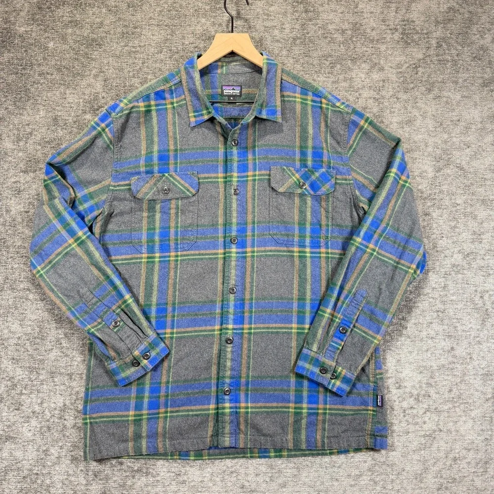 Patagonia Fjord Flannel Shirt 42400 Organic Cotton‎ Plaid Edge Black XL